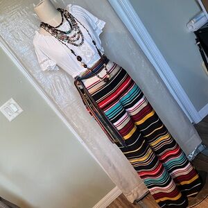 Boho Multi-Color Striped Wide-leg Pants.
